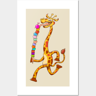 Cool giraffe refreshing by eating a giant ice cream Posters and Art